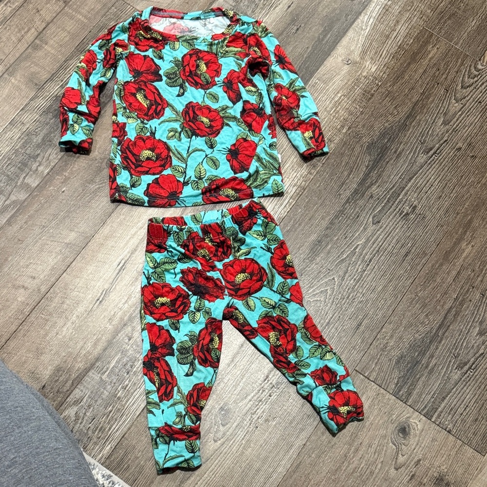 Posh Peanut Red and Blue Floral Kids Pajama Set 6-12months